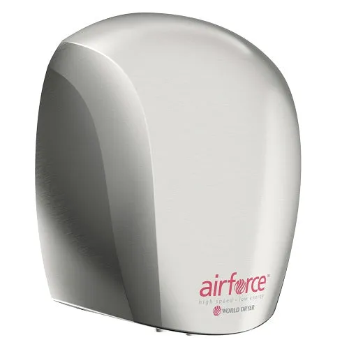 WORLD DRYER® J-973A3 Airforce™ Hand Dryer - Brushed (Satin) Stainless Steel Automatic Surface-Mounted High Speed