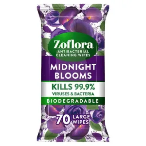 Zoflora Antibacterial Biodegradable Midnight Blooms, 70 Large Wipes